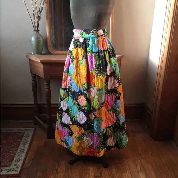 Vintage 1960s Quilted Floral Maxi Skirt - Picture 1 of 5